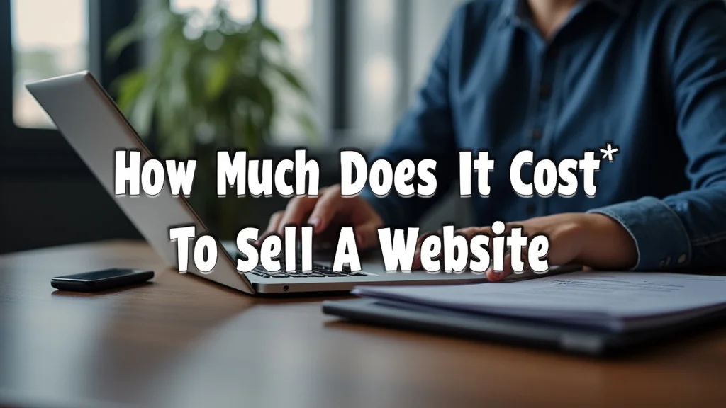 The image shows a calculator and money, illustrating the costs involved in selling a website.