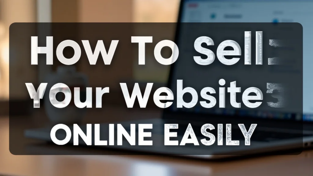 The image shows a laptop displaying a website for sale, illustrating how to sell your website online easily.