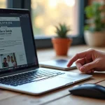 The image shows a person comparing a website design on a laptop to an Etsy shop interface on a tablet.